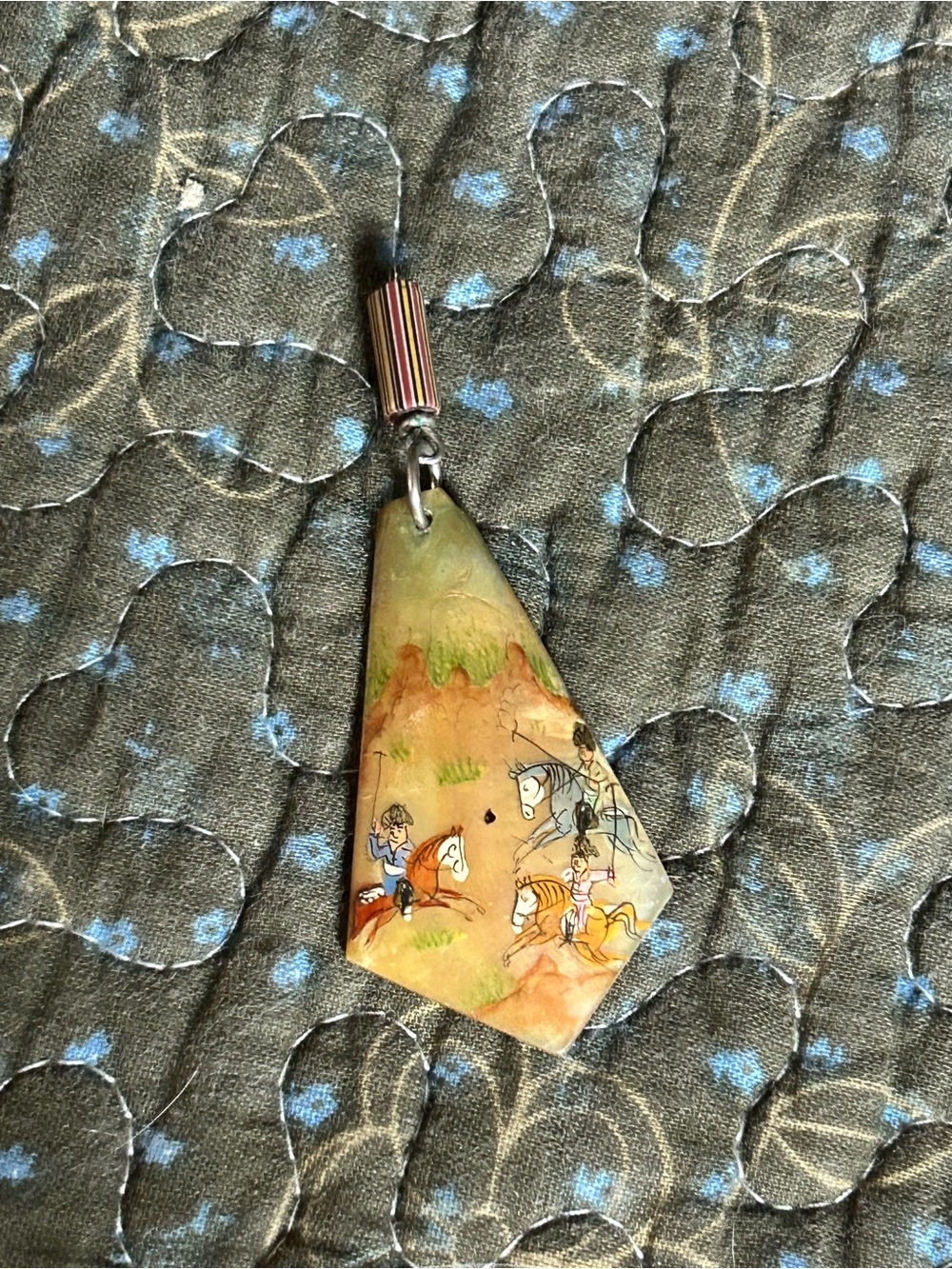 Vintage Hand-Painted Horse Pendant mother of pearl